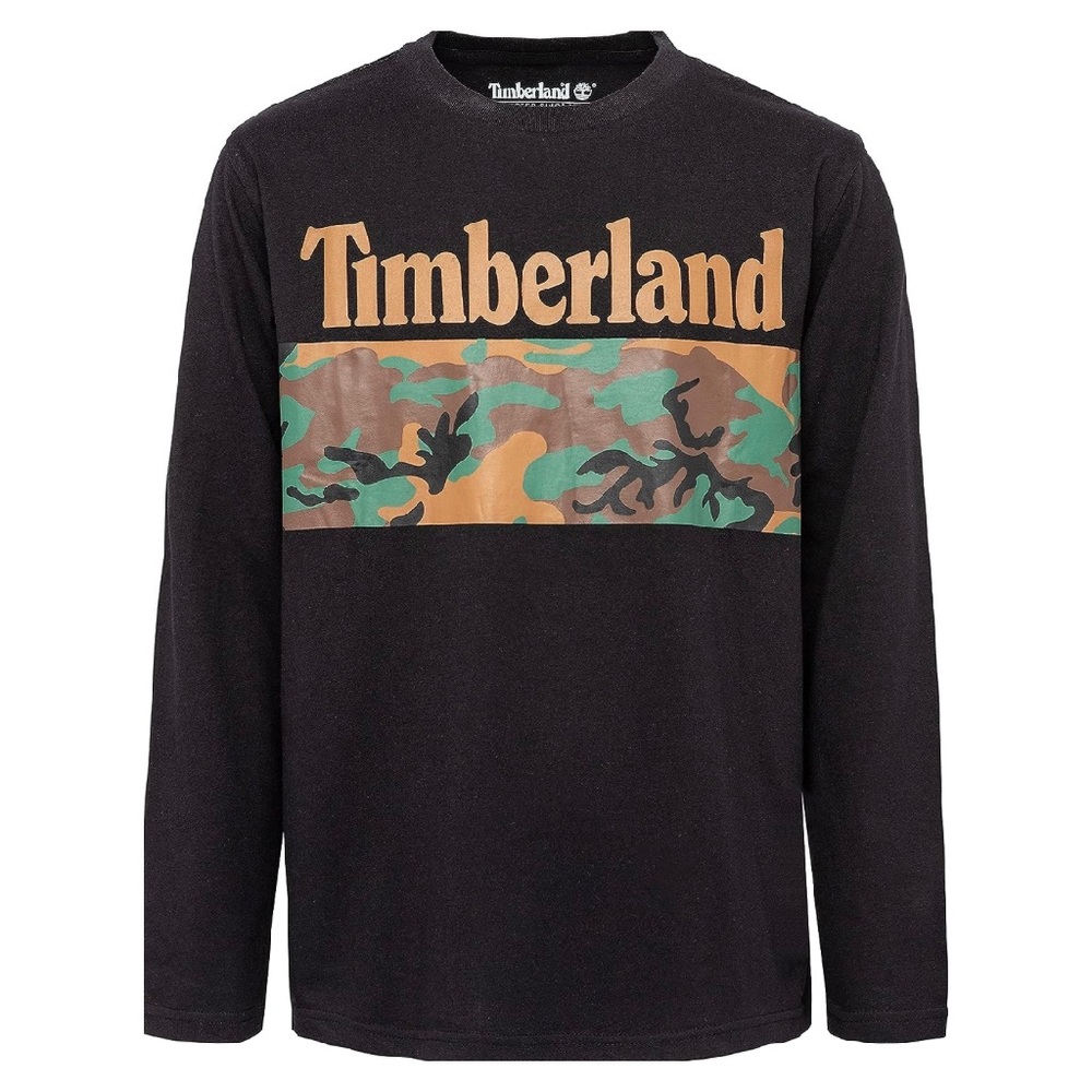 Timberlands Boys Black And Camo Long Sleeve Shirt